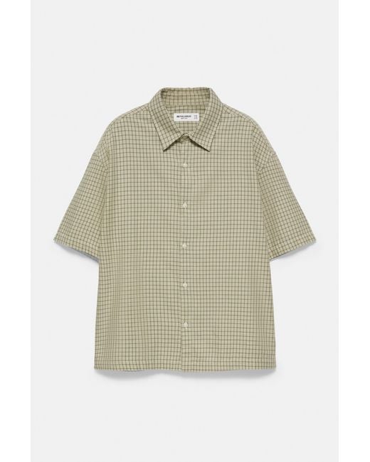 Pull&Bear Green Short Sleeve Check Shirt for men