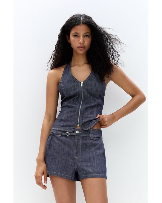 Pull&Bear Blue Belted Denim Shorts