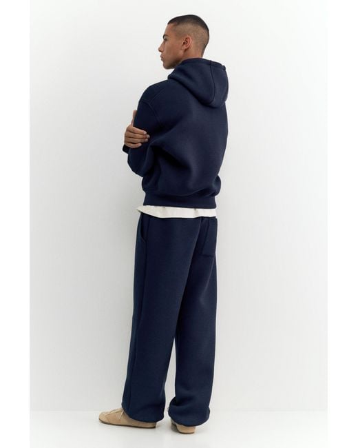 Pull&Bear Blue Neoprene-Effect Baggy Trousers for men