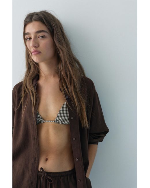 Pull&Bear Black Rustic Linen Blend Shirt