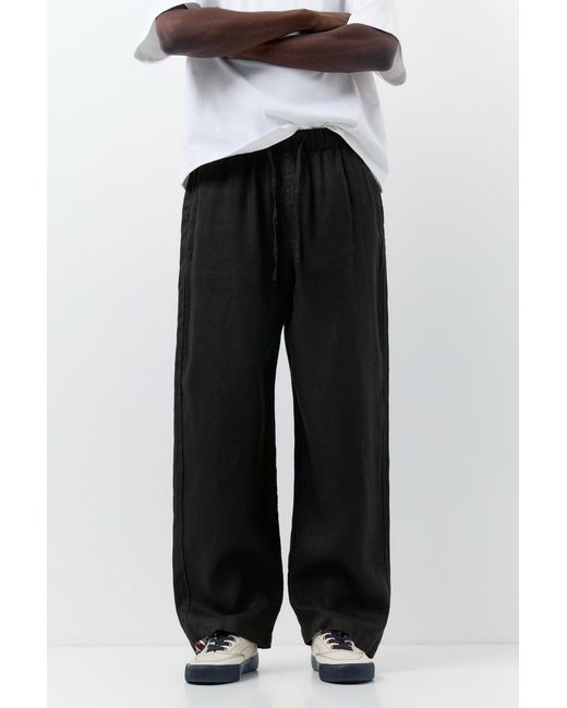 Pull&Bear White 100% Linen Jogger Trousers for men