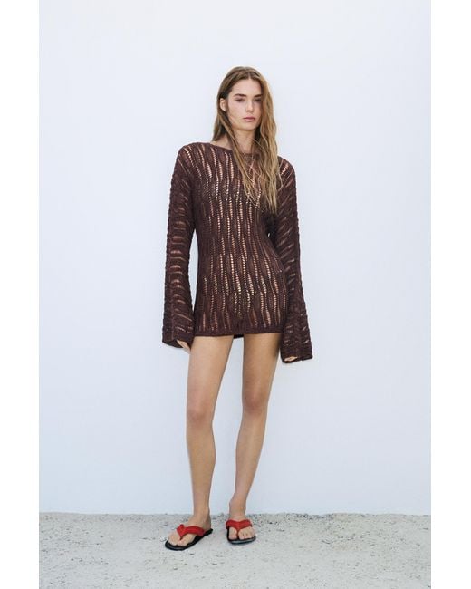 Pull&Bear Brown Cutwork Knit Jumper