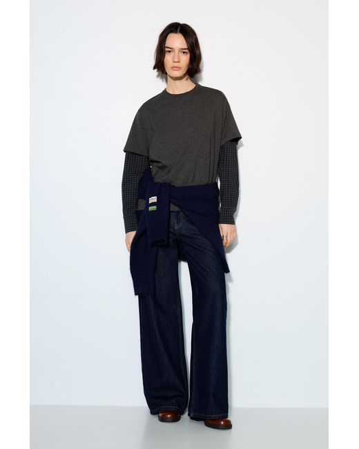 Pull&Bear Black Double Sleeve Checked T-Shirt