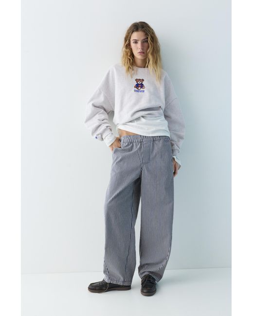 Pull&Bear Gray Striped Barrel Trousers