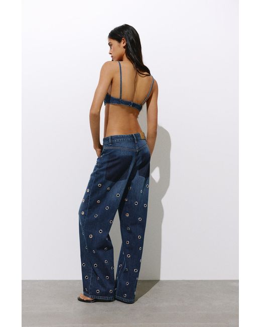 Pull&Bear Blue Denim Eyelet Top