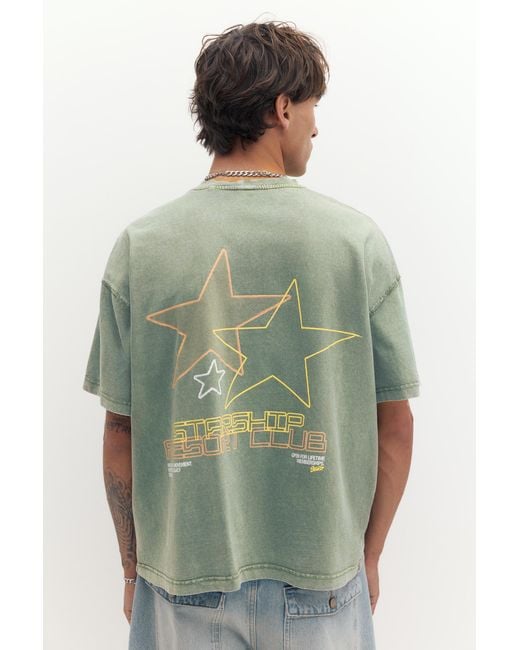 Pull&Bear Green Star Graphic T-Shirt for men