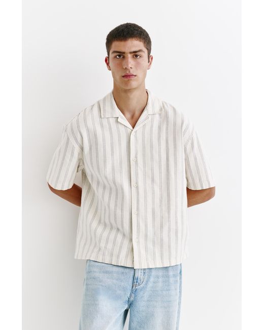 Pull&Bear White Striped Rustic Shirt for men