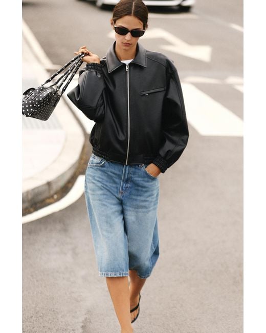 Pull&Bear Black Leather Effect Dad Jacket