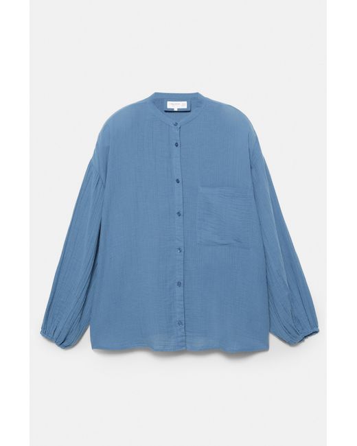 Pull&Bear Blue Stand Collar Voile Effect Shirt
