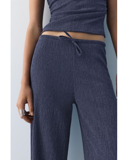 Pull&Bear Blue Wide-Leg Crepe Trousers