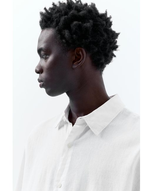 Pull&Bear White Linen Blend Shirt for men