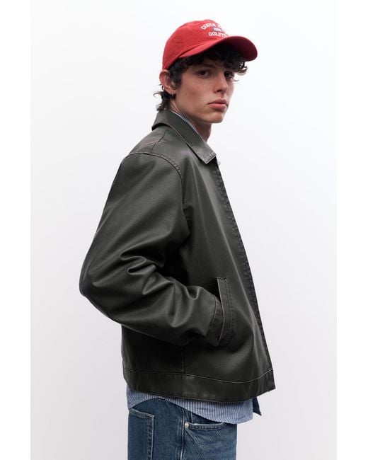 Pull&Bear Gray Washed Leather Effect Jacket for men