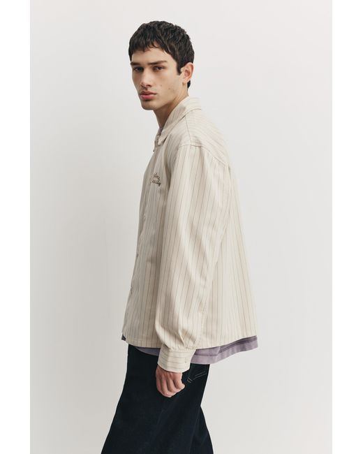 Pull&Bear Gestreept Geborduurd Overhemd in het Natural voor heren