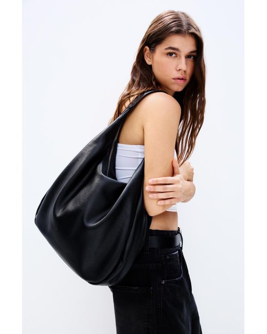 Pull&Bear Black Leather Effect Shopper Bag