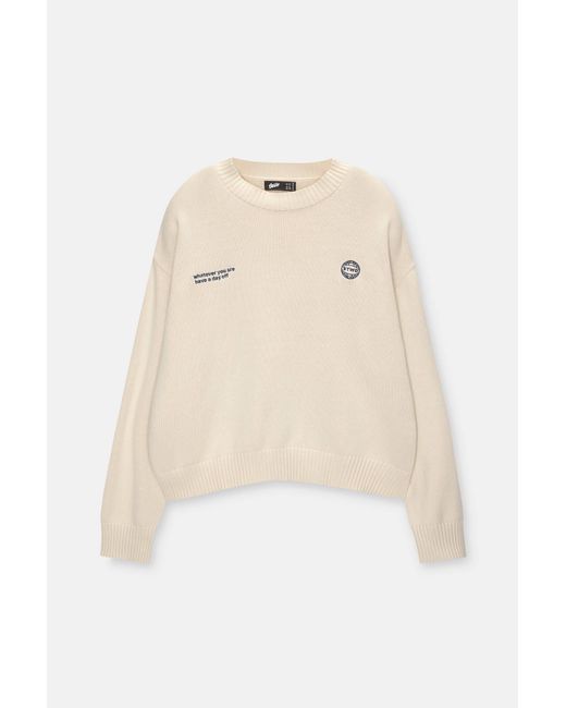 Pull&Bear Cropped-Pullover Mit Stwd-Stickerei in Natural für Herren