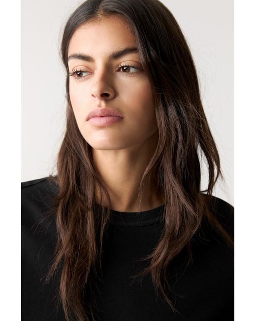 Pull&Bear Black Basic-T-Shirt Mit Kurzen Ärmeln