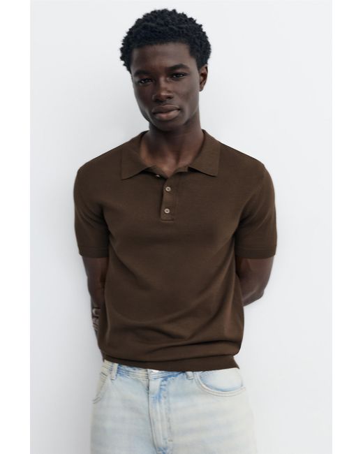 Pull&Bear Black Short Sleeve Knit Polo Shirt for men