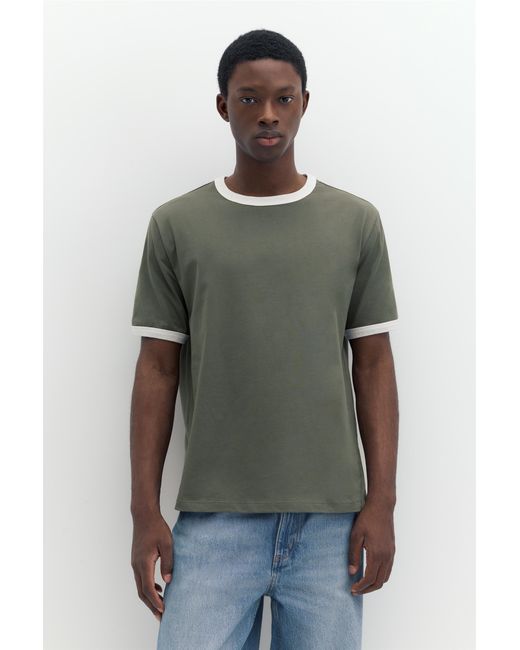 Pull&Bear Green Contrast Trim T-Shirt for men