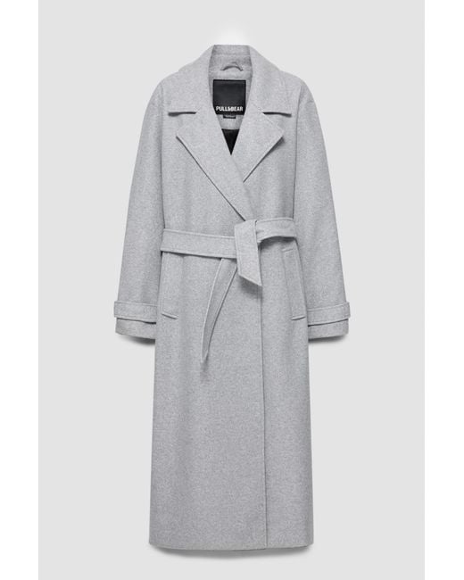 Pull&Bear Blue Langer Mantel Mit Bindegürtel