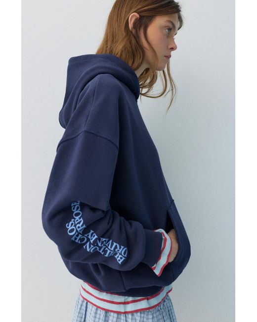 Pull&Bear Blue Graphic Print Hoodie