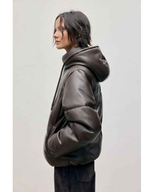 Pull&Bear Black Leather Effect Padded Jacket