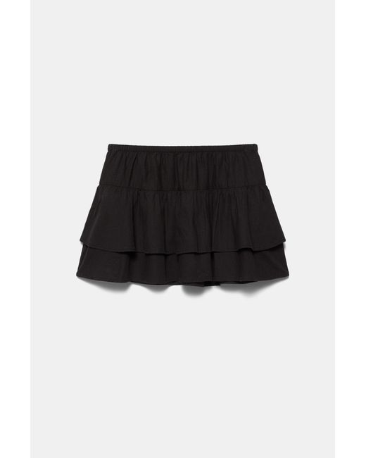Pull&Bear Black Ruffled Mini Skirt With Linen