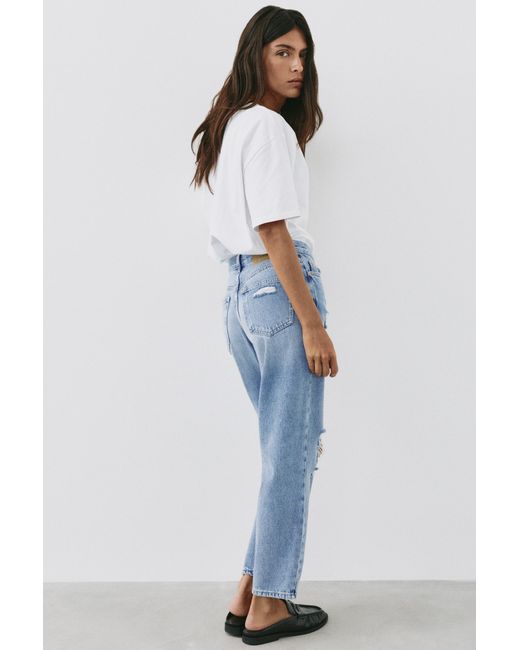 Pull&Bear Blue Ripped Mom Fit Jeans