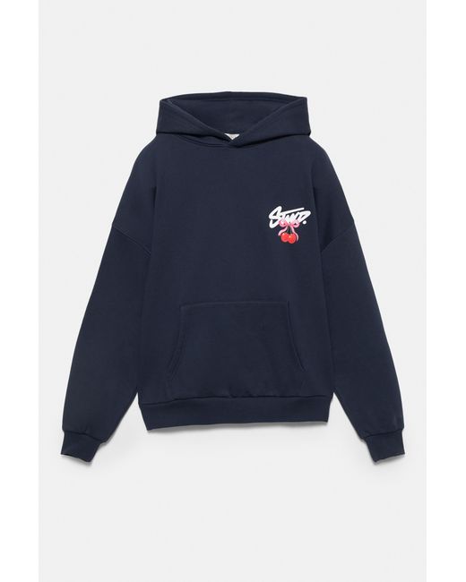 Felpa Cappuccio Stwd Ciliegie di Pull&Bear in Blue
