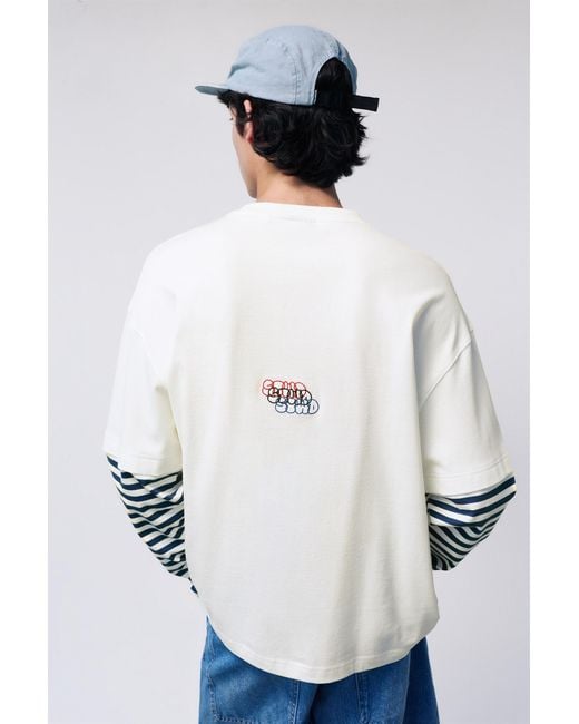 Pull&Bear Blue Stwd Double Sleeve Striped T-Shirt for men