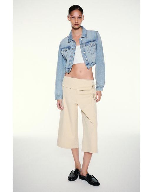 Pull&Bear Blue Cropped Denim Jacket