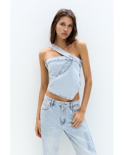 Pull&Bear Blue Patchwork Denim Top
