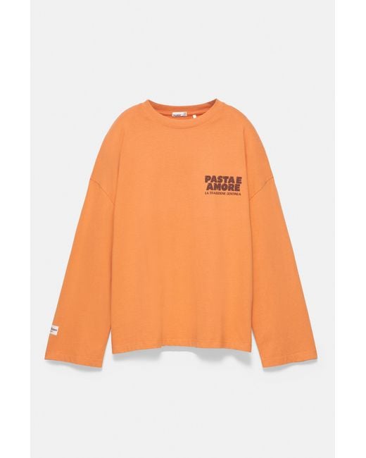 Pull&Bear Orange Long Sleeve Graphic T-Shirt