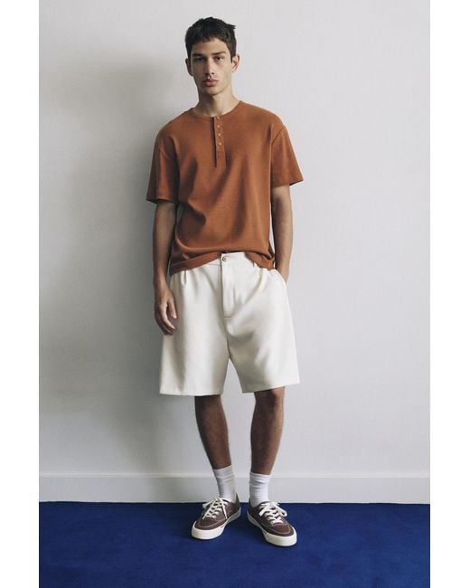 Pull&Bear Brown Slim-Fit Henley T-Shirt for men