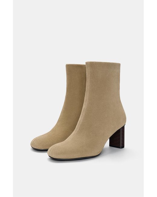 Pull&Bear White Leather High-Heel Ankle Boots