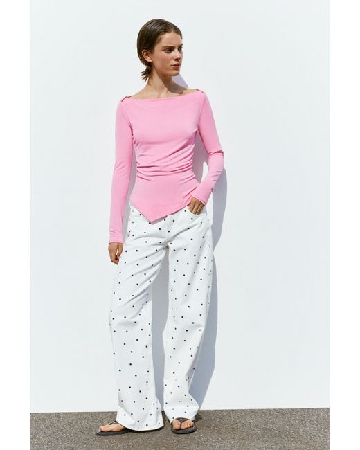 Pull&Bear Pink Boat Neck Top With Gathered Detail