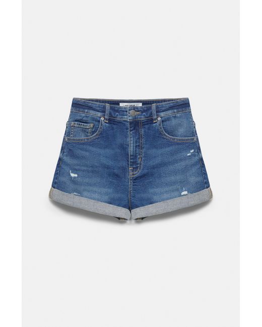 Pull&Bear Blue Mid-Waist Denim Shorts