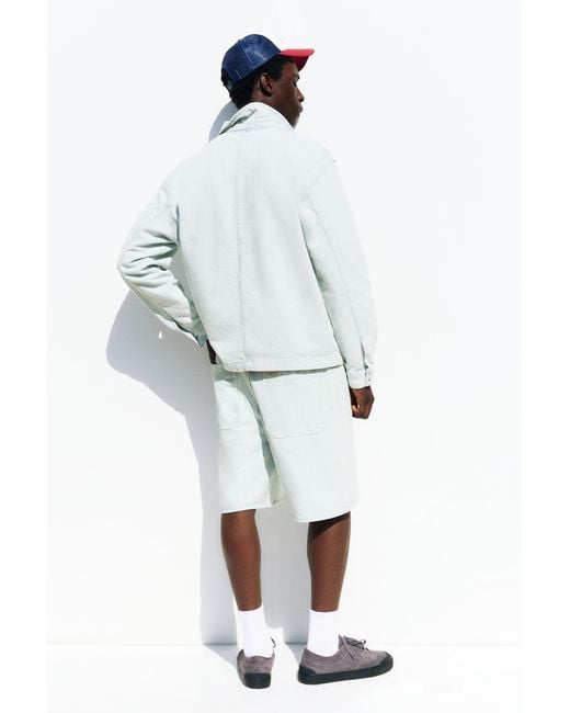 Pull&Bear White Baggy Denim Bermuda Shorts With Seams for men