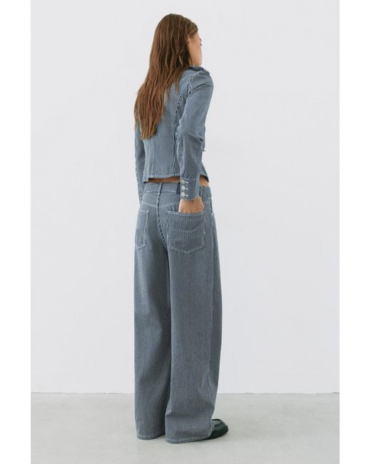 Pull&Bear Blue Low-Rise Striped Baggy Jeans
