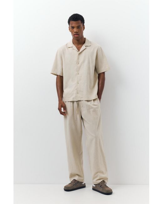 Pull&Bear White Linen Blend Jogger Trousers for men