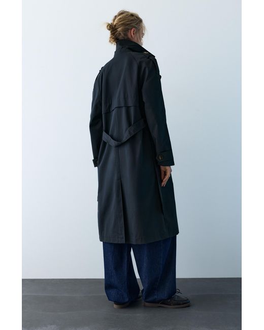 Pull&Bear Blue Long Belted Trench Coat