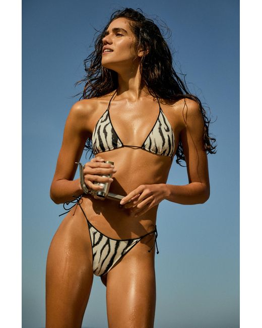 Pull&Bear White Zebra Print Tie-Side Bikini Bottoms