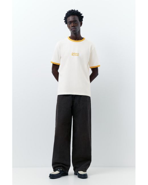 Pull&Bear White Ribbed Slogan T-Shirt for men