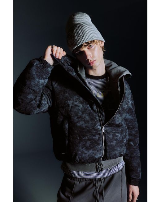Pull&Bear Blue Tie-Dye Puffer Jacket for men