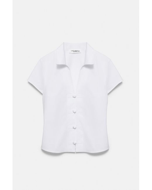 Pull&Bear White Fitted Short Sleeve Shirt