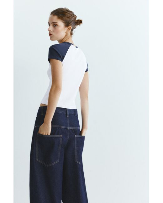Pull&Bear Blue Raglan Sleeve T-Shirt
