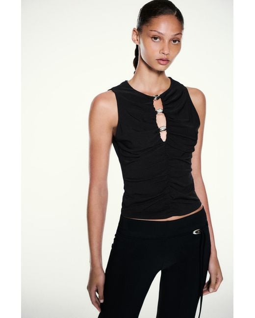 Pull&Bear Blue Cut-Out Embellished Top