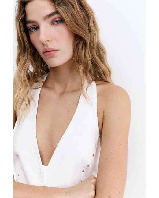 Pull&Bear Witte Haltertop Met Studs in het Blue
