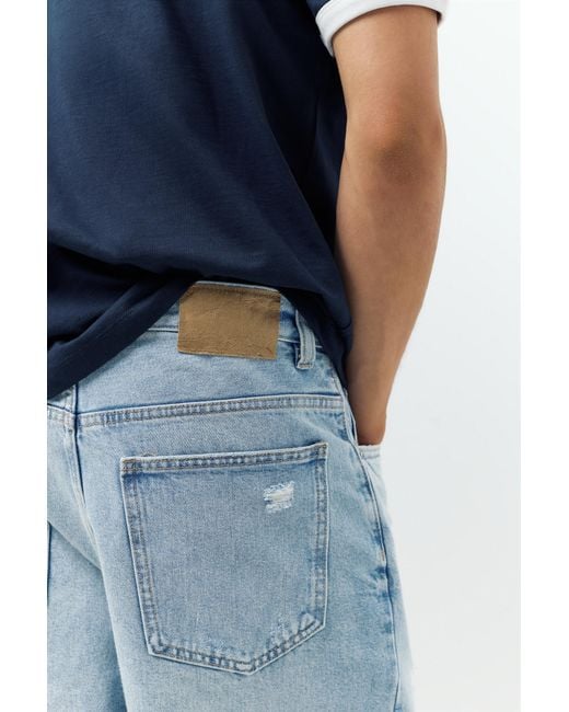 Pull&Bear Straight Fit Denim Short in het Blue voor heren