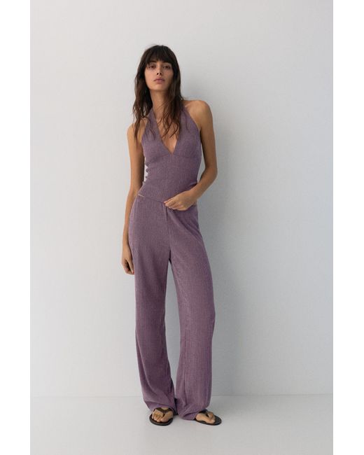 Pull&Bear Purple Crepe Halter Neck Top