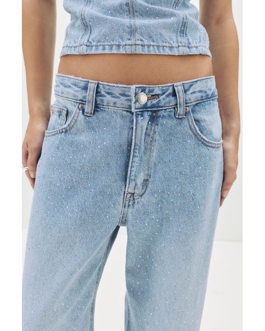 Pull&Bear Blue Glitzer-Baggy-Straight-Jeans